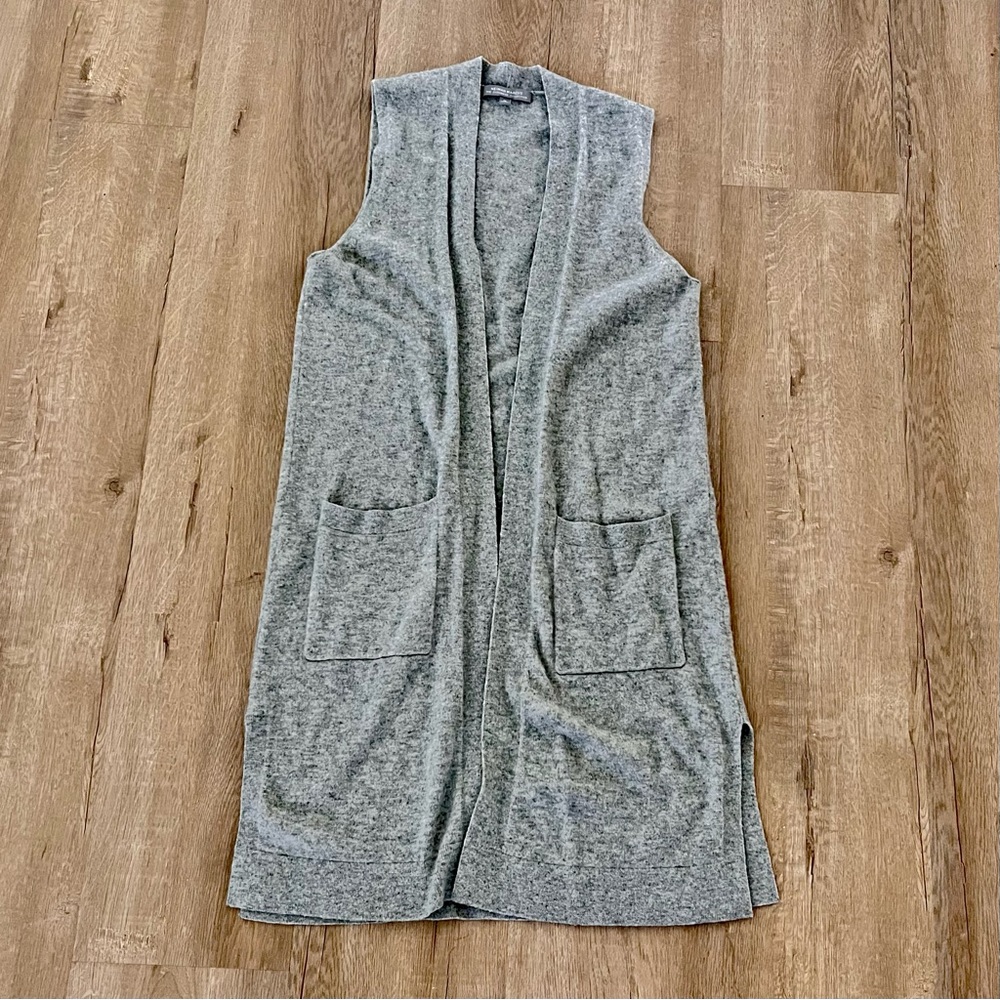 Neiman Marcus Cashmere Collection Long 100% Cashere Vest Slide Slits Gray Size M - Picture 4 of 8